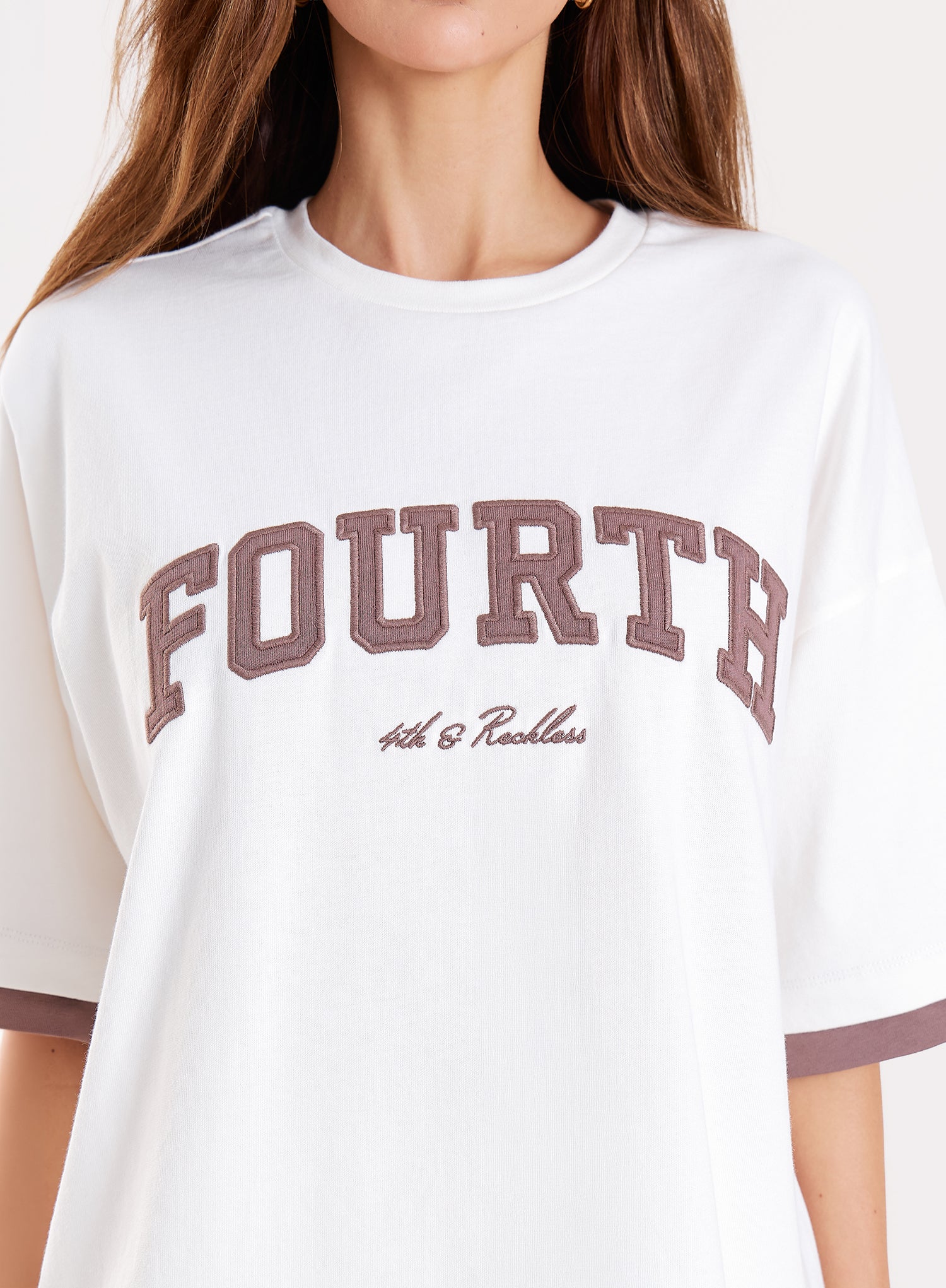 White Contrast Trim Branded Cotton T-Shirt